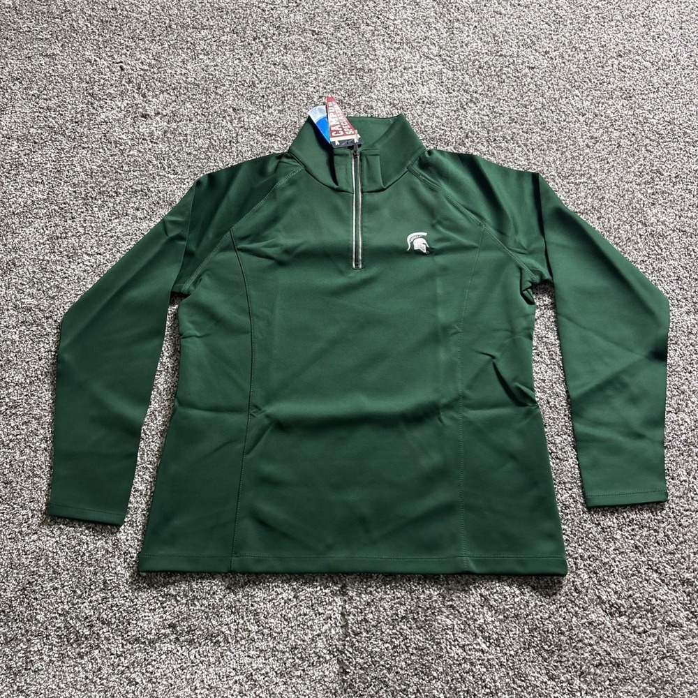 NEW Michigan State Spartans 1/4 Zip Pullover Women's XL Green Crable Sports NWT